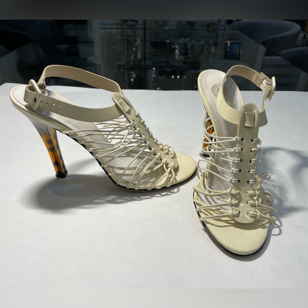 Versace Cream RARE Runway High Heeled Sandals 38